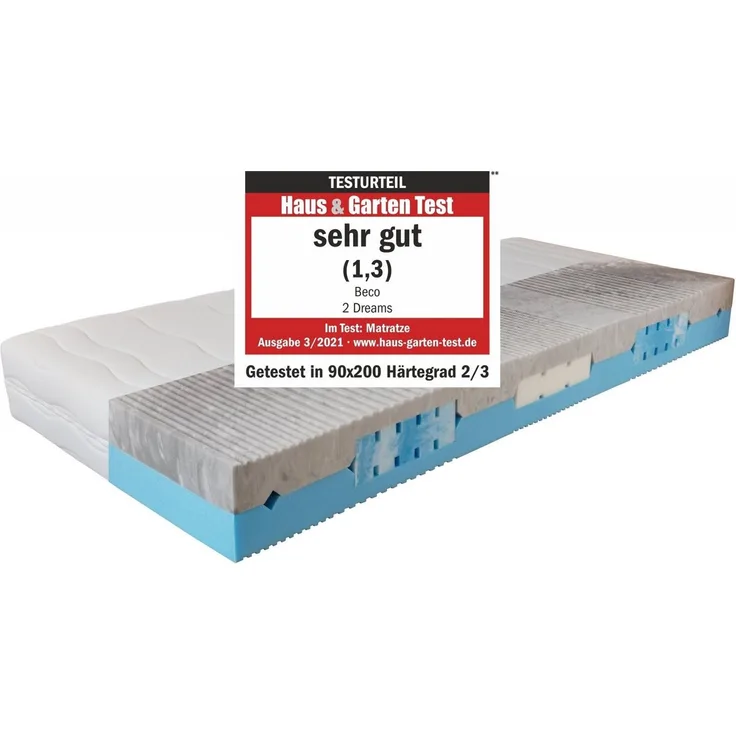 7-Zonen Matratze 2 Dreams Gelschaum, 2 Härtegrade, Made in Germany 90x200 H2