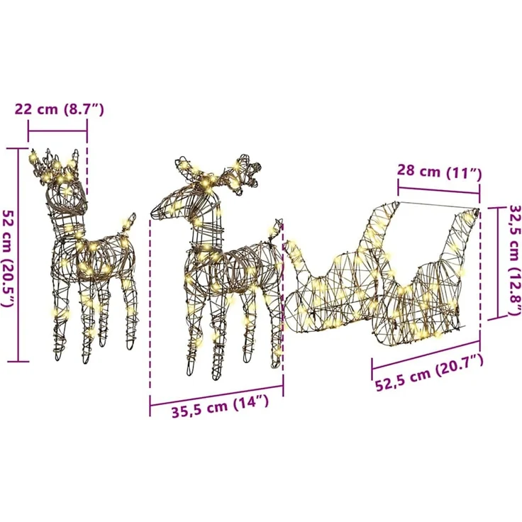 vidaXL 3D-Weihnachtsrentier mit Schlitten LOVIISA 3 stk. Warmes Weiß 42019083 – Bild 9