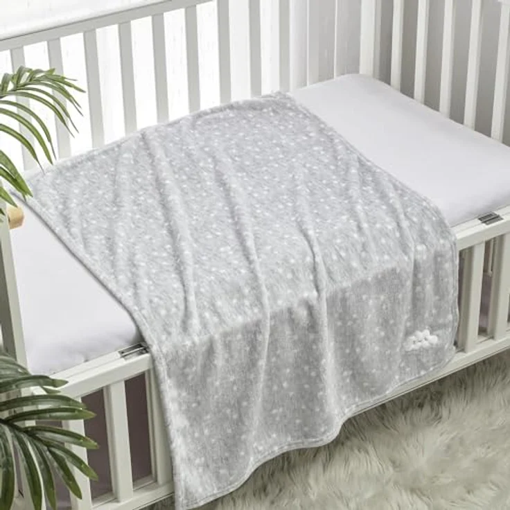 CREVENT Kleine Flauschige warme Baby-Überwurfdecke für Jungen, Kleinkinder, Kinderbett, Kinderwagen, 75x100 cm, graue Wolke – Bild 4