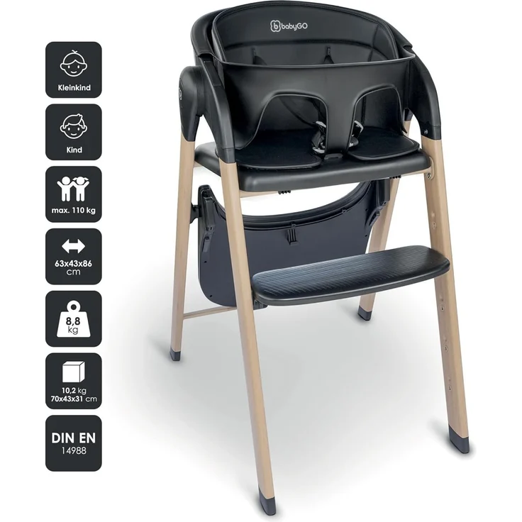BabyGO Levels Hochstuhl-Set Kinderhochstuhl schwarz mit Bouncer – Bild 3