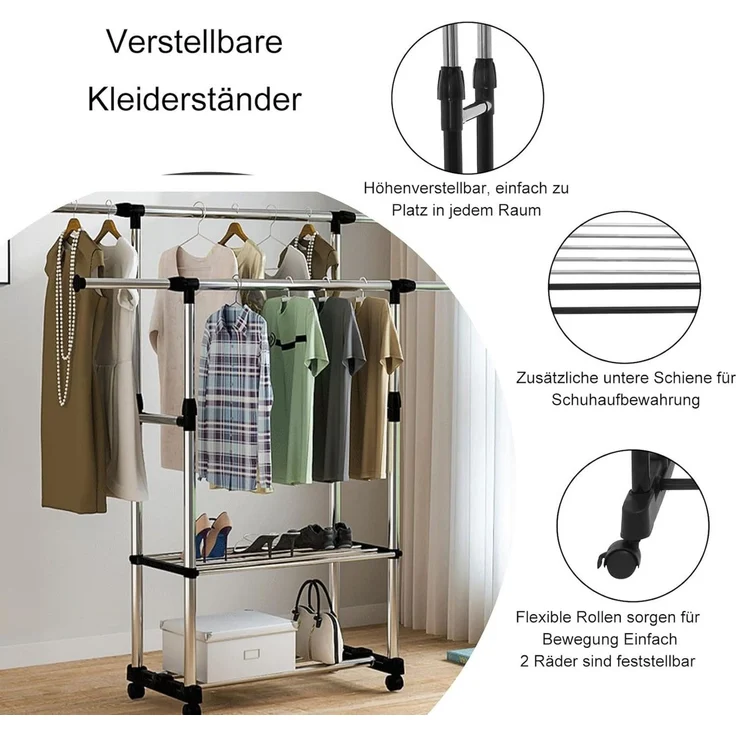 Youyijia Kleiderbügel Kleiderständer Verstellbare mit Rollen Kleiderstange Wäscheständer – Bild 4