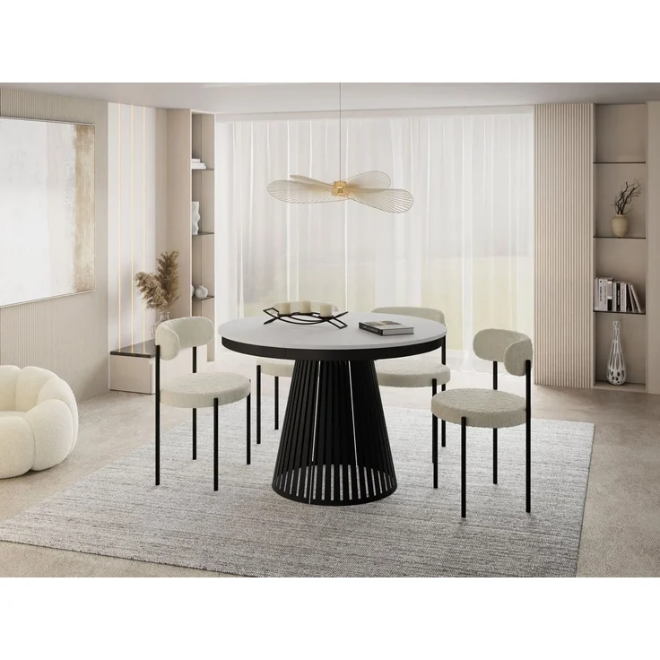 WFL GROUP Esstisch Naro Black ausziehbar rund modern mit schwarzen Metallbeinen (MADE IN EU, erhältlich in 2 Größen – 100/120 cm, ausziehbar auf 180/200 cm), platzsparender Tisch mit Lamellen für Küche, Esszimmer oder Wohnzimmer – Bild 5