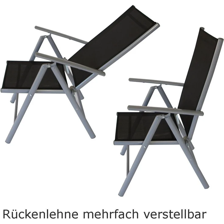 DEGAMO Garten-Essgruppe MARINA 5-teilig, 4x Klappsessel, 1x Ausziehtisch Glas 70/140x70cm, Alu silbergrau – Bild 2