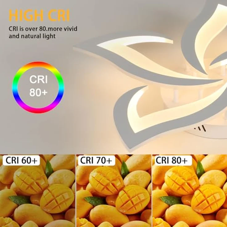 Comely Deckenlampe LED Wohnzimmer, 60cm 60W 6750LM LED Lampen Deckenleuchte, Moderne Blütenblatt Design Lampen für Wohnzimmer Küche Schlafzimmer Esszimmer, 3000K Warmweißes Licht, Weiß – Bild 5