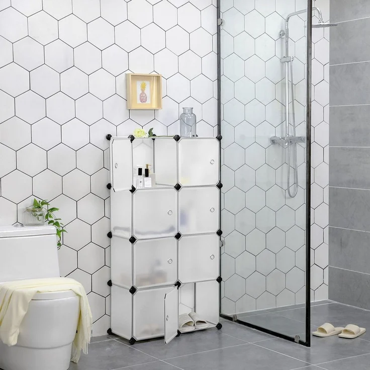 SONGMICS Regalsystem, Schuhregal, Set aus 9 Würfeln, Kleiderschrank aus Kunststoff, mit Türen, Steckregal, Aufbewahrung von Kleidung, Schuhen und Büchern, einfache Montage, weiß LPC116WS – Bild 3