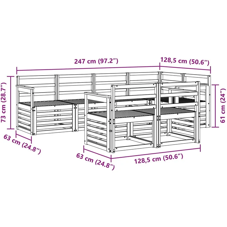 vidaXL Outdoor-Sofagarnitur 7 stk. 7-Sitzer Natur Massivholz Akazie 3374954 – Bild 7