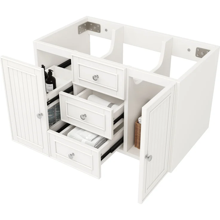 Waschbeckenunterschrank, Unterschrank, Waschtischunterschrank, Badezimmerschrank mit 3 Schubladen, viel Stauraum, Hängender Waschtisch, Moderner Stil,Badmöbel für Badezimmer,weiß,78.5×46×46.8cm – Bild 4