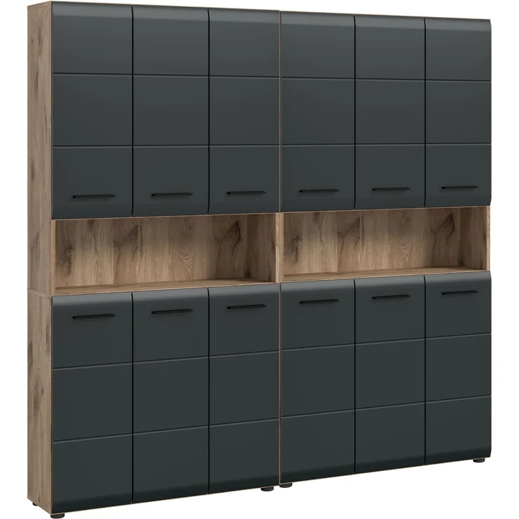 Badkombination (B/H/T: 180x185x30 cm) in schwarz matt und Nox Oak Nachbildung – Bild 1
