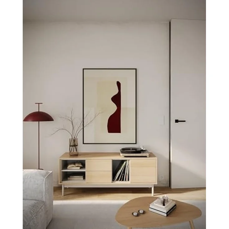 Selsey Tv Schrank - Modernes Tv Board Für Wohnzimmer, 138 cm, Lindberg-Eiche & Kaschmir, Stauraum Mit Schrank, 2 Schubladen, 3 Fächer, Hochwertiges Laminat, Metallfüße, Für Tv Bis 55 Zoll – Bild 3