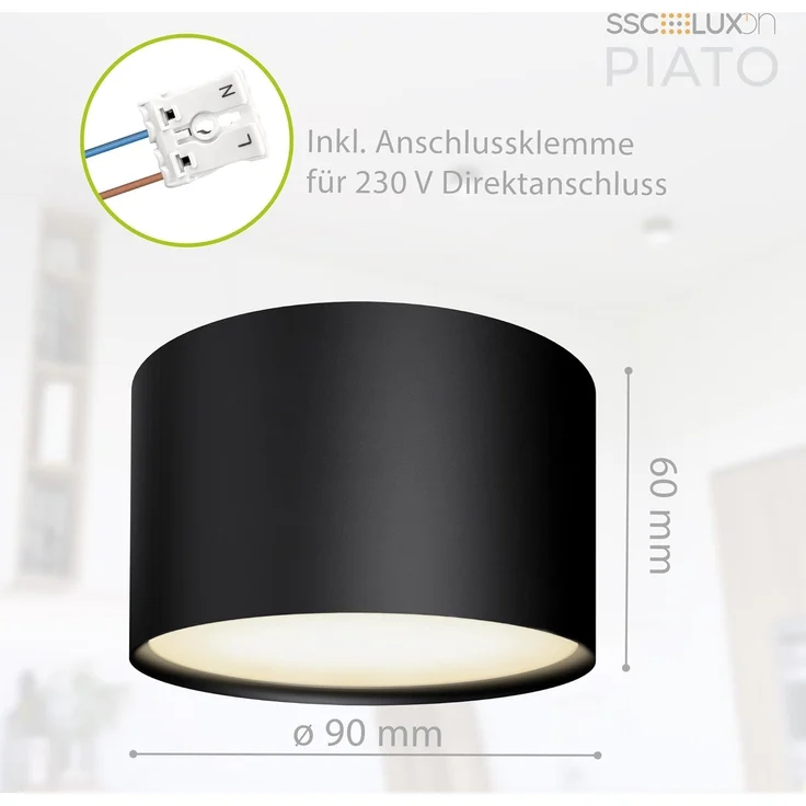 SSC-LUXon LED Aufbaustrahler PIATO LED Deckenspot schwarz rund flach 6W warmweiß 230V, Warmweiß – Bild 5