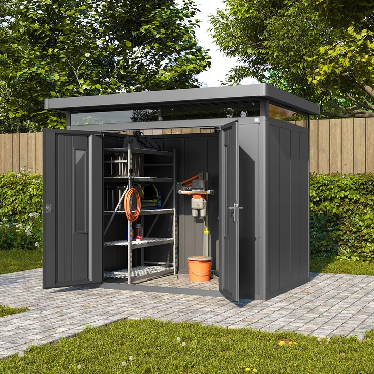 GFP Primeyard Gerätehaus Metall Gartenhaus 263x180x231 cm Geräteschuppen anthrazit – Bild 3