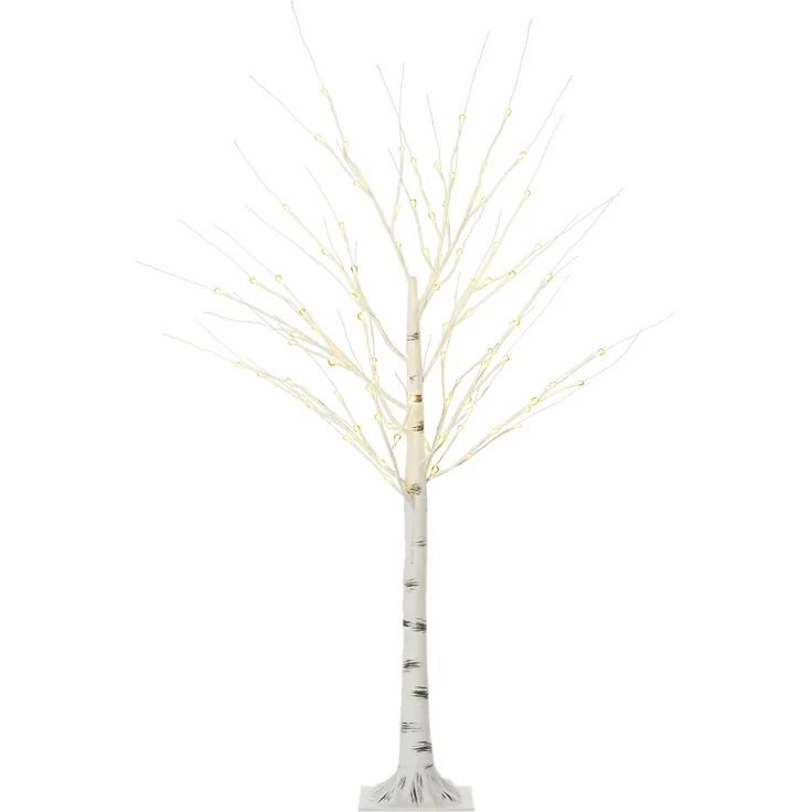 Rayofly-Künstlicher Birkenbaum 150 cm mit LEDs, biegsame Äste, Weiß, H 1500cm x T 220cm x B 220cm