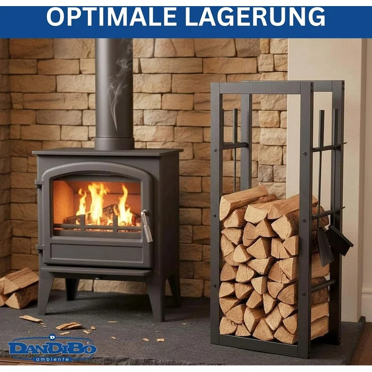 DanDiBo Kaminholzregal Innen Metall mit Besteck 96601 Brennholzregal Holzaufbewahrung Kaminholzständer Feuerholzregal – Bild 3