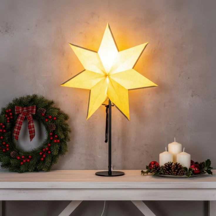 Levandeo® LED Stern, LED Stern Grau H50cm mit Standfuß Weihnachten Leuchtstern Tischdeko – Bild 3