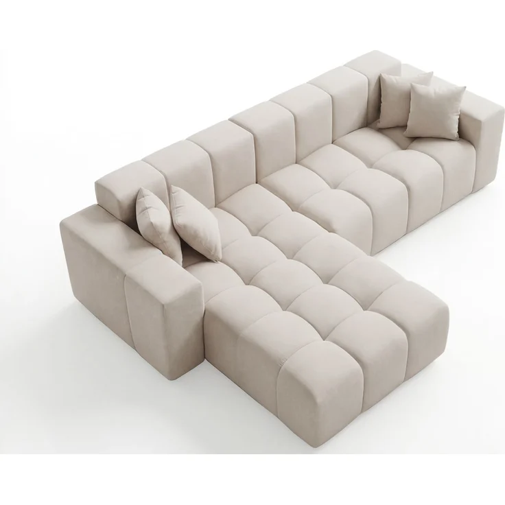 GRAINGOLD Ecksofa Loopo, Couch L-Form mit Wellenfeder, Velour-Stoff, Beige, Links – Bild 7
