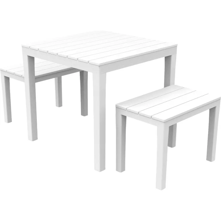 Dmora Outdoor-Lounge-Set Alambico, Gartenkomposition mit 1 quadratischem Tisch und 2 Bänken, Indoor- und Outdoor-Lounge von Pic Nic, 100 % Made in Italy, Weiß