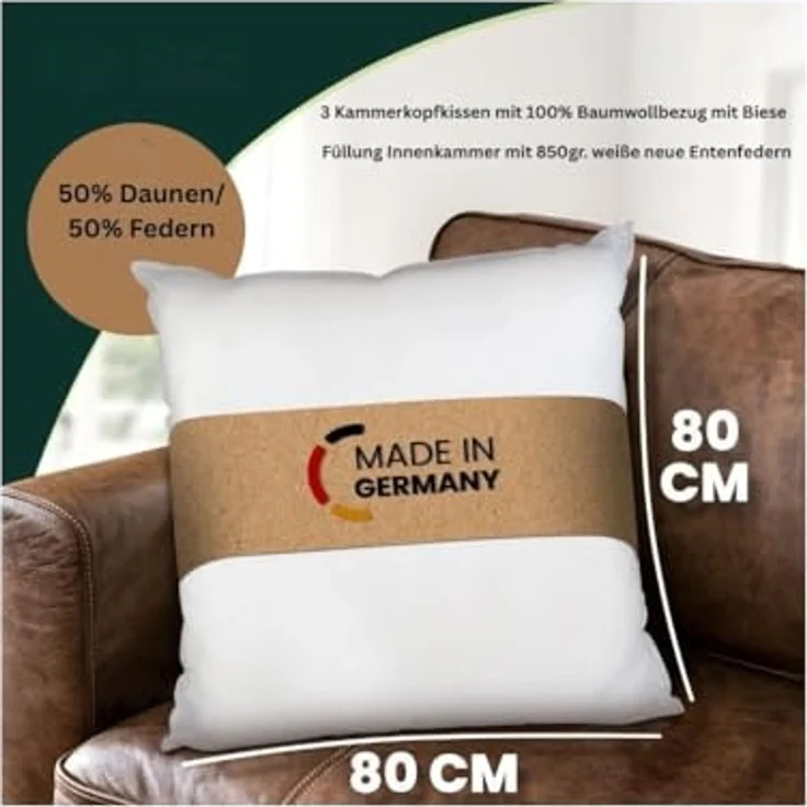 Waidmeister 3-Kammer-Kopfkissen Dreikammerkissen - Kissen mit hochwertiger Federn & Daunen, Füllung: 50% Daunen/ 50% Federn, Drei Kammern – Bild 2