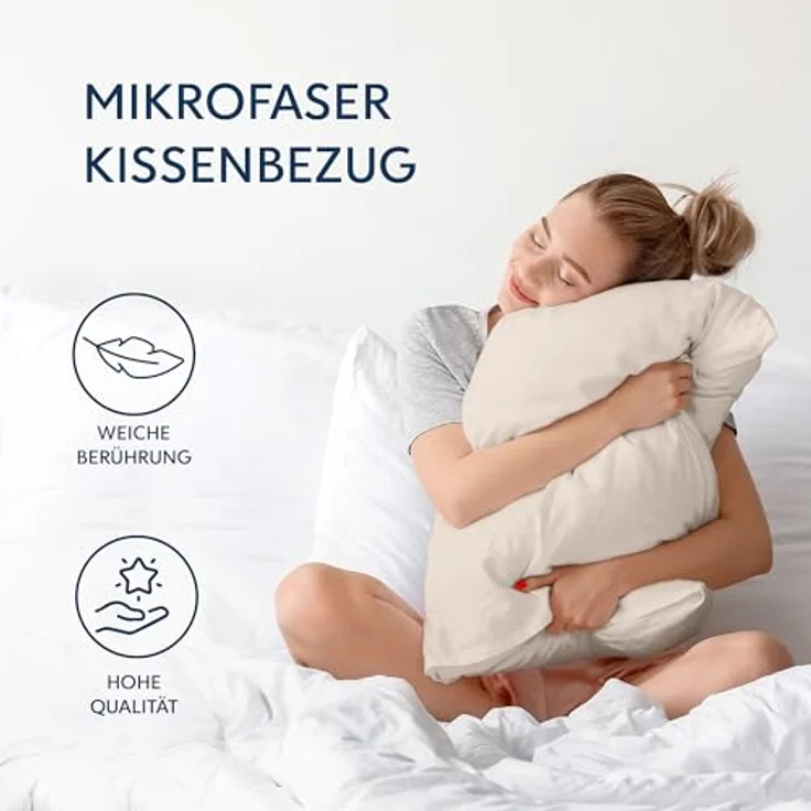 Dreamzie Kissenbezug 50x75 Beige 2er Set Mikrofaser Oeko-TEX Zertifiziert Kopfkissenbezug 50x75 Weich – Bild 3
