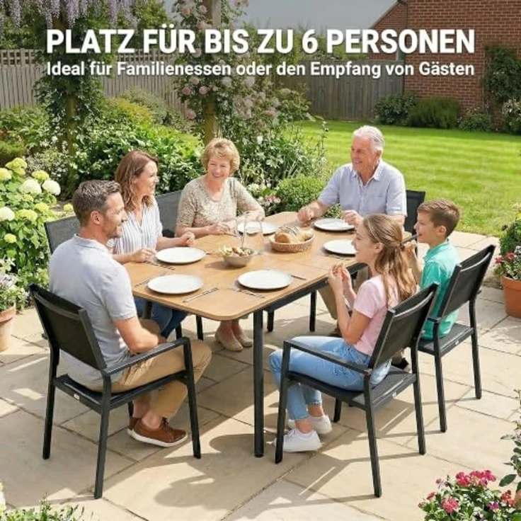 Outsunny Gartentisch Balkontisch mit WPC-Tischplatte Holzoptik verstellbare Füße (Terrassentisch, 1-St, Outdoor Esstisch), für Garten Balkon Terrasse Teak – Bild 4