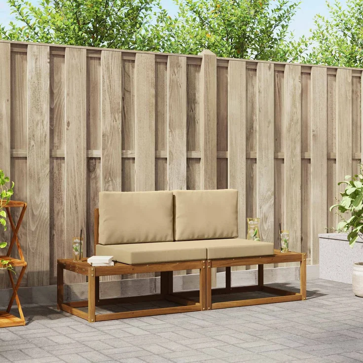vidaXL Outdoor-Sofagarnitur 2 stk. 2-Sitzer Natur und Beige 3366941 – Bild 1