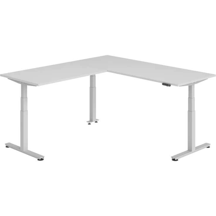 bümö Eckschreibtisch elektrisch höhenverstellbar L-Form: 200 x 220 cm in grau, Gestell silber - Stehschreibtisch mit Memory-Steuerung, elektrischer XXL Schreibtisch für die Ecke, XDSMW-2014-5-S – Bild 1