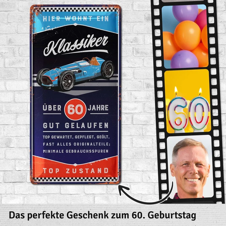 LANOLU Blechschild Klassiker 60 Jahre - 17x34cm – Metall – Mehrfarbig – 17115 – Bild 3