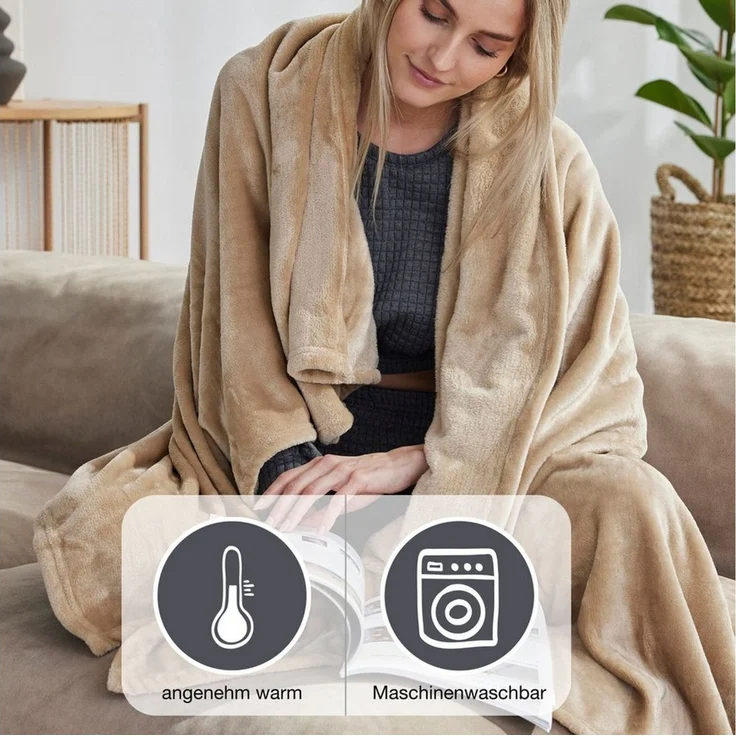 Wohndecke Uni Fleecedecke Olbia, IBENA, einfarbig schick, Kuscheldecke – Bild 3