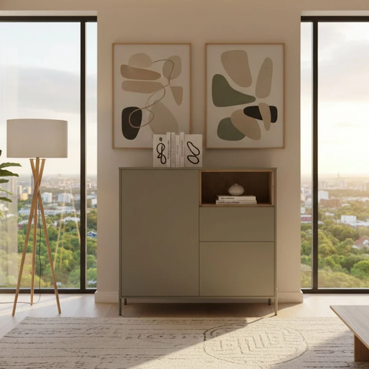 Highboard HYGGE mit 2 Türen, 1 Schublade, 1 offenes Fach, Salbei Grün – Bild 3