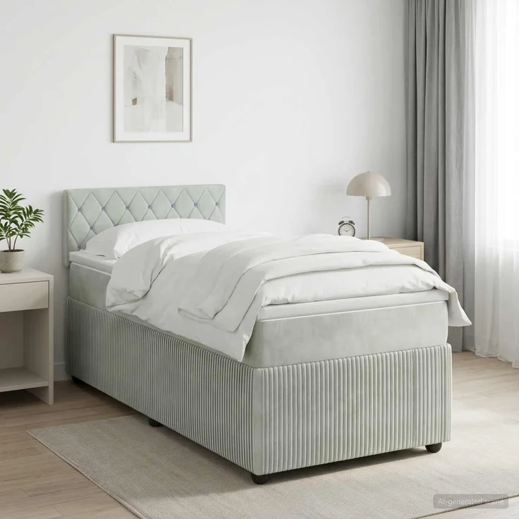 vidaXL Boxspringbett mit Matratze Hellgrau 90 x 200 cm Samt 3451595 – Bild 1