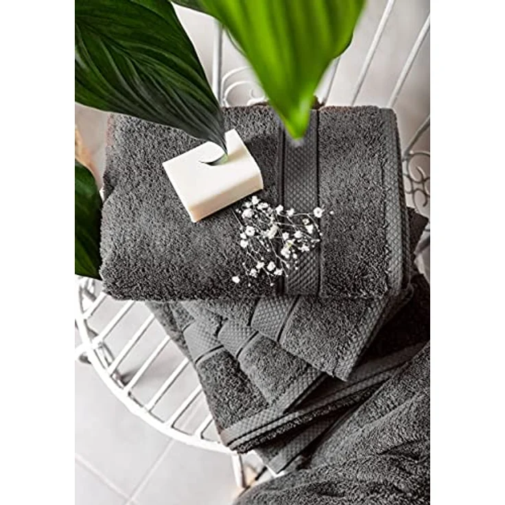 Komfortec 8er Handtuch Set aus 100% Baumwolle, 4 Badetücher 70x140 und 4 Handtücher 50x100 cm, Frottee, Weich, Towel, Groß, Anthrazit Grau/Blütenrosa – Bild 3