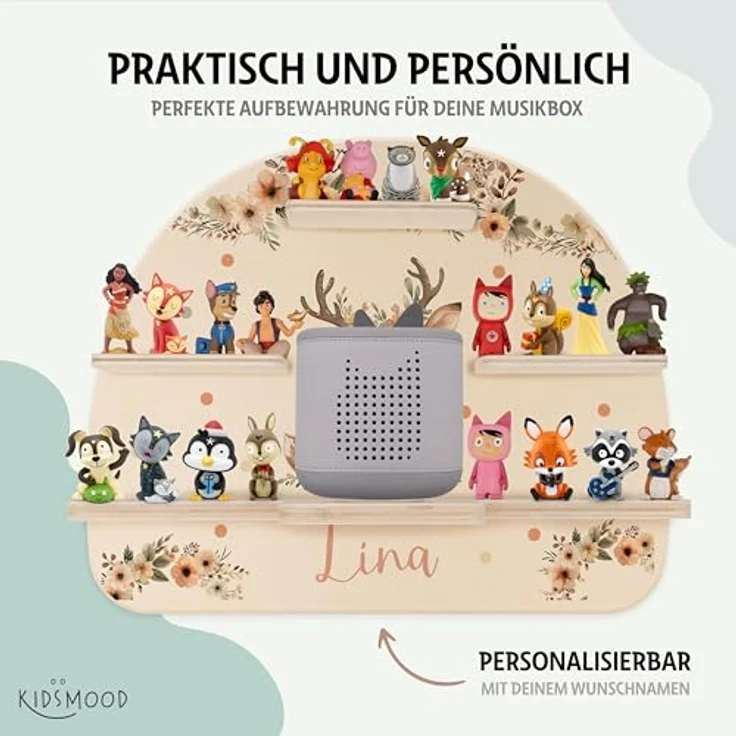 Kidsmood - Tonie Regal fürs Kinderzimmer– Liebevoll gestaltetes Wandregal mit abgerundeten Ecken & Kanten für Toniebox 2 mit Namen & Metallplättchen | Personalisierte Geschenke für Kinder – Bild 4