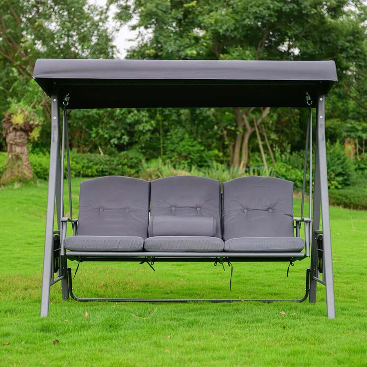 HOME DELUXE 'DESCANSO' Hollywoodschaukel, Stahl/ Polyester grau, 198 x 115 x 195 cm – Bild 3