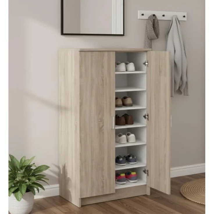 Dmora - Schuhschrank Alcudia, Platzsparendes Schuhregal, Schuhregal für den Eingangsbereich, Mehrzweckgarderobe mit 5 Regalen, 55x36h108 cm, Eiche – Bild 10