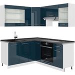 Eckküche Fame-Line Dunkelblau Hochglanz/Weiß 190 x 60 cm , AP Anthrazit Vicco