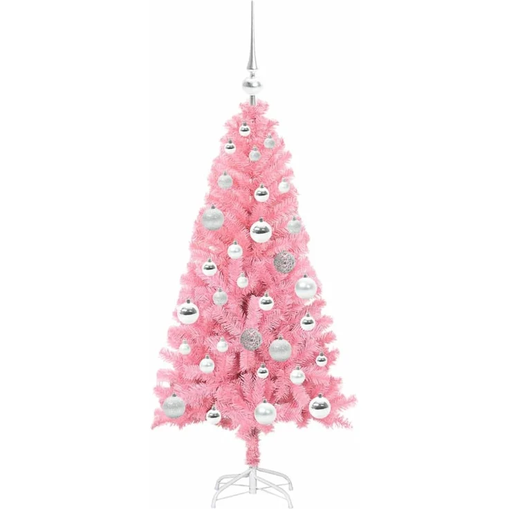 vidaXL Weihnachtsbaum mit LED-Beleuchtung Rosa 120 cm PVC und Stahl 3396412 – Bild 4