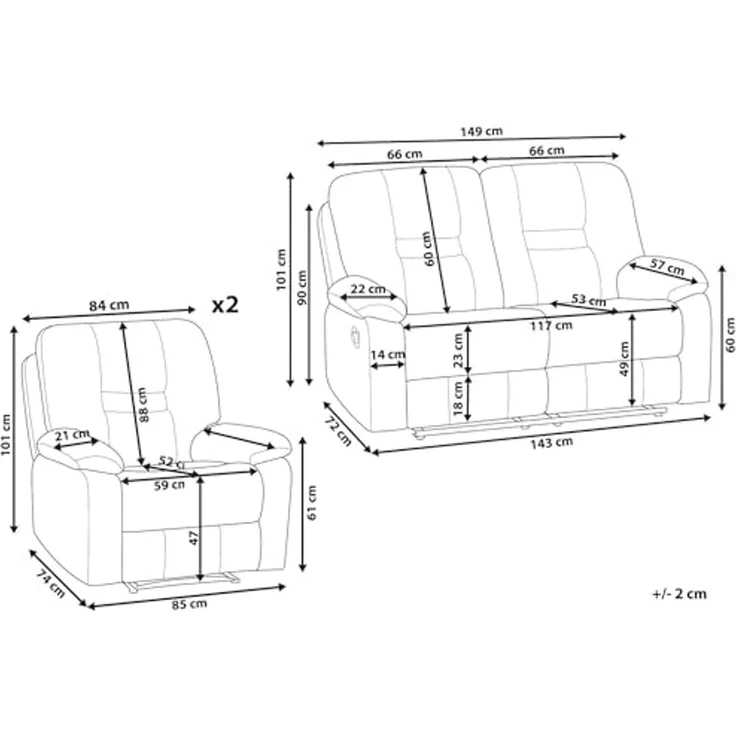 Sofa Set manuell verstellbar 4-Sitzer BERGEN Kunstleder Weiß – Bild 3