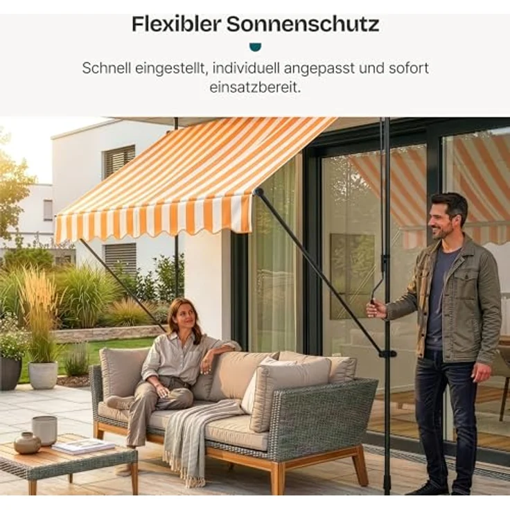 Klemmmarkise Stem 250x120x220-309 cm Gelb / Weiß [pro. tec] – Bild 6