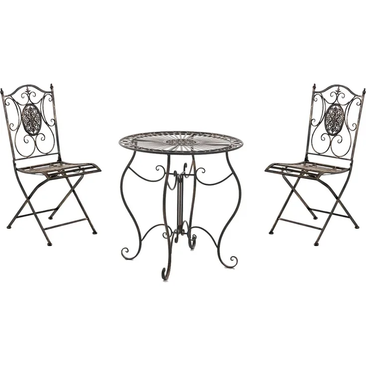 Outdoor Sitzgruppe RIZAR - Metall Bronze 42x49x91.5 cm | Gartenmöbelset 2 Personen Metall Vintage Balkonmöbel Set Bistrotisch Terrassenmöbelset