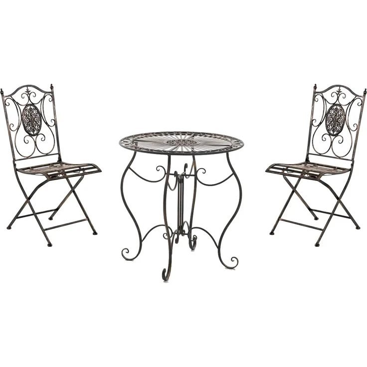 Outdoor Sitzgruppe RIZAR - Metall Bronze 42x49x91.5 cm | Gartenmöbelset 2 Personen Metall Vintage Balkonmöbel Set Bistrotisch Terrassenmöbelset – Bild 1
