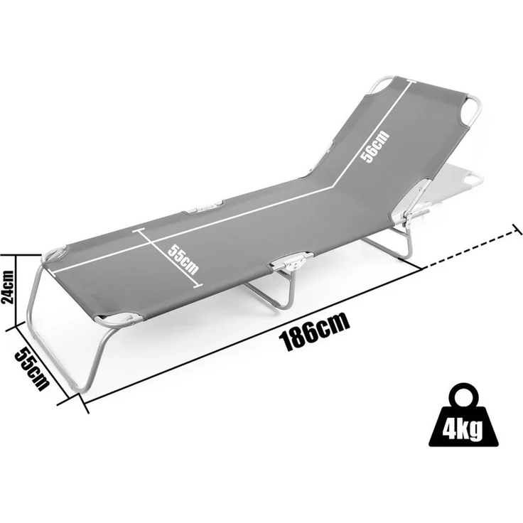 BigDean Sonnenliege klappbar 150 kg belastbar mit 4-Fach Verstellbarer Rückenlehne – hochwertige Gartenliege für Balkon, Garten & Strand - dunkelgrau – Bild 3