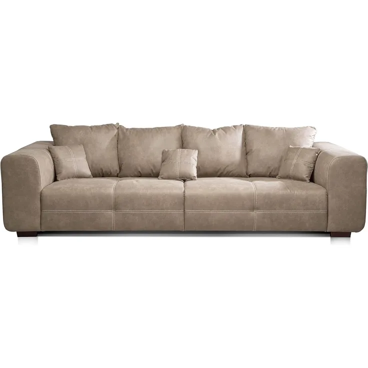 CAVADORE Big Sofa Mavericco / XXL Love Seat im modernen Design in Lederoptik / Inklusive Rückenkissen und Zierkissen / 287 x 69 x 108 cm (BxHxT) / Mikrofaser Beige