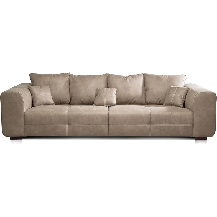 CAVADORE Big Sofa Mavericco / XXL Love Seat im modernen Design in Lederoptik / Inklusive Rückenkissen und Zierkissen / 287 x 69 x 108 cm (BxHxT) / Mikrofaser Beige