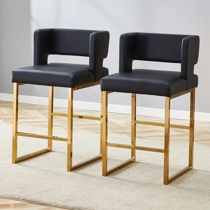 2 Sätze schwarze Barstühle im nordischen Stil, quadratisches Design, goldene Metallbeine, leichtes und bequemes Set. Erfüllen Sie Ihre vielfältigen Produktbedürfnisse.--Schwarz + Gold--91.4x53.3x48cm--YOUDENOVA