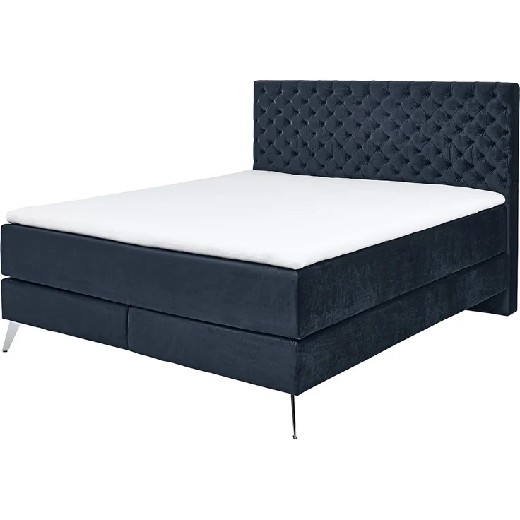 KAWOLA Bett SINDAR Boxspringbett Stoff dunkelblau Fuß silber ohne Topper 160x200cm – Bild 6