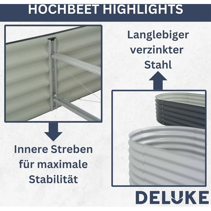 DELUKE® rundes Hochbeet für Garten BLUMO Verzinkter Stahl Hochbeet Metall Gartenbeet rund Kräuterbeet Blumenbeet Frühbeet für Garten Gemüsebeet, 240x80x81cm, Silber – Bild 4