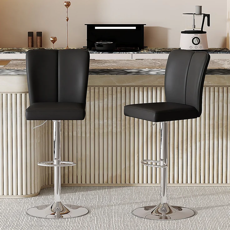 Höhenverstellbarer Barhocker im 2er-Set, 360° drehbar. Luxuriöser Barhocker im Schwarz-Silber-Design aus wasserabweisendem PU-Leder, geeignet für Kücheninseln. Verschiedene Farben erhältlich.--Schwarz+Silber--37x44x44.5cm--YOUDENOVA – Bild 10