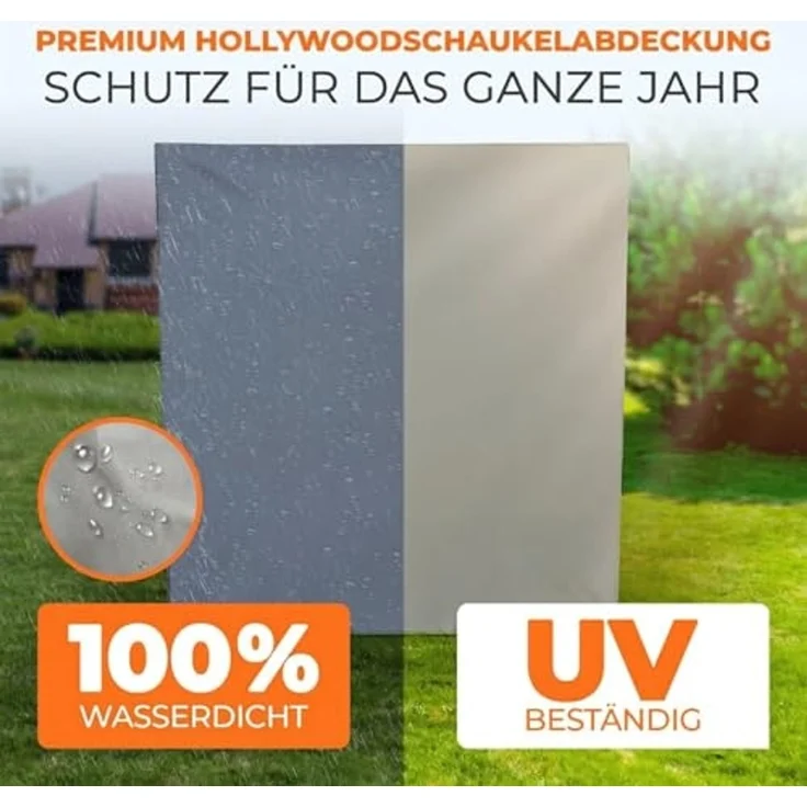 Kronenburg Hollywoodschaukel Abdeckung, 150 x 210 x 150cm, wasserdicht, Abdeckplane Gartenschaukel für 3-4 Sitzer - Wasserdicht in grau – Bild 3