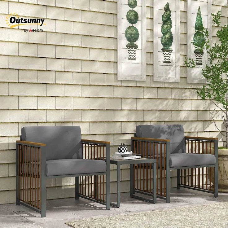 Outsunny Gartenlounge-Set Gartenmöbel, (Rattan-Gartenmöbel, 3-tlg, Gartengarnitur), für Terrasse, Grau – Bild 2