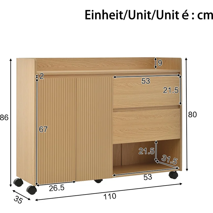Flurschrank 110x35x86 cm - Mobiler Schuhschrank mit Rollen & verstellbaren Trennwänden – Bild 6