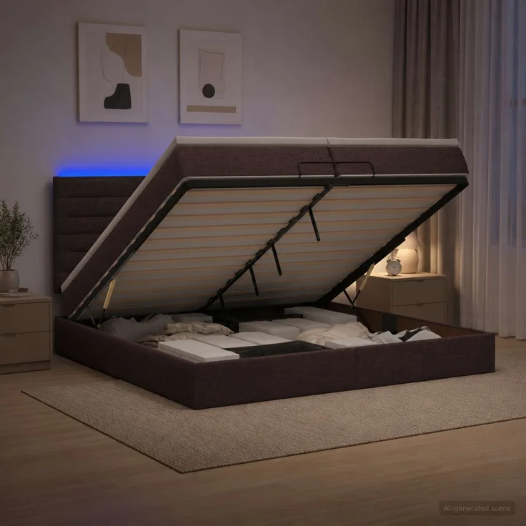 vidaXL Ottoman-Bett mit Matratze und LED Dunkelbraun 200 x 200 cm 3458017 – Bild 1